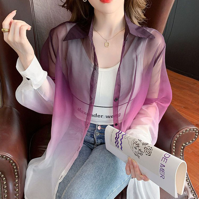 Street Fashion Korea - Camicia in chiffon di colore sfumato