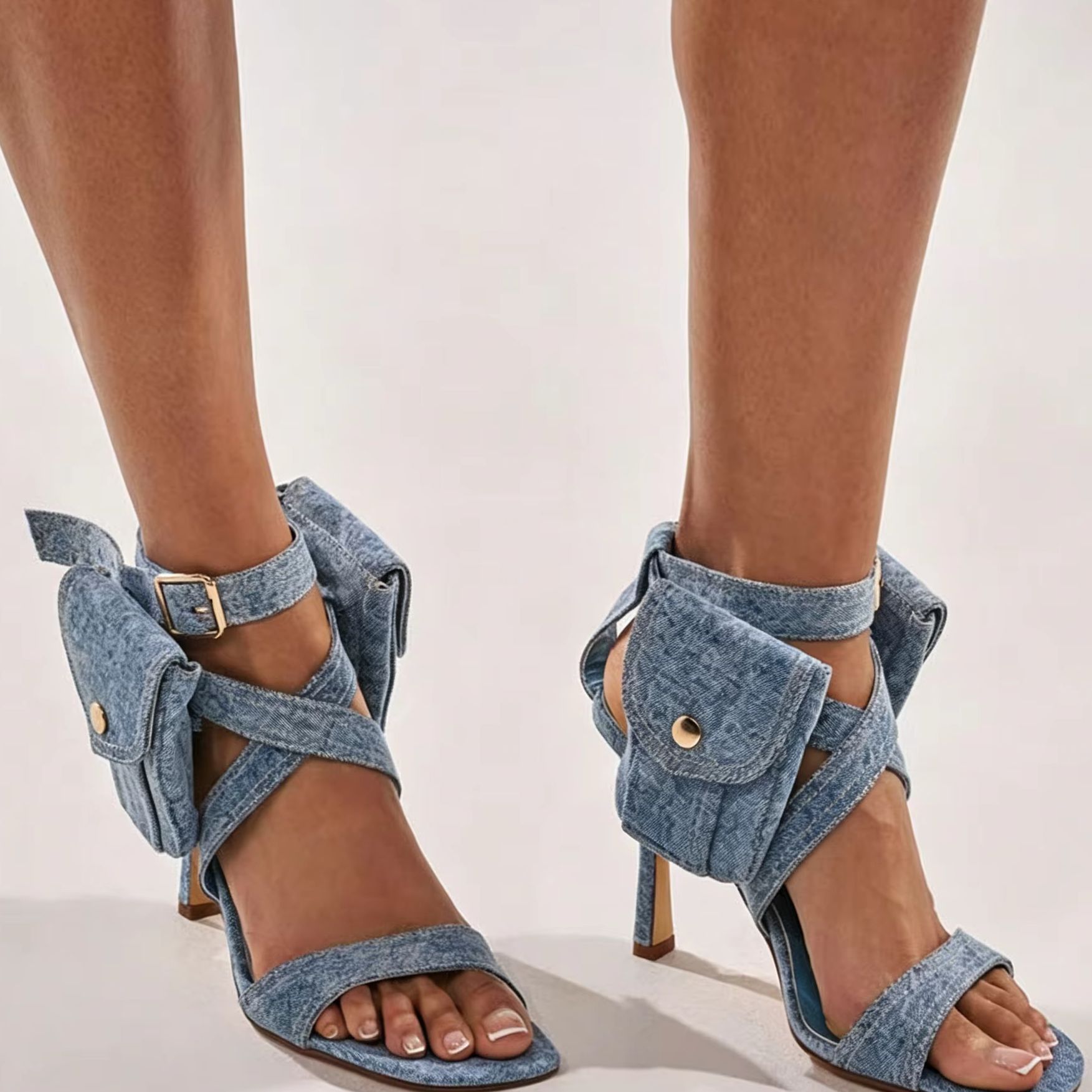 Street Fashion Lady - Sandali da donna blu in denim
