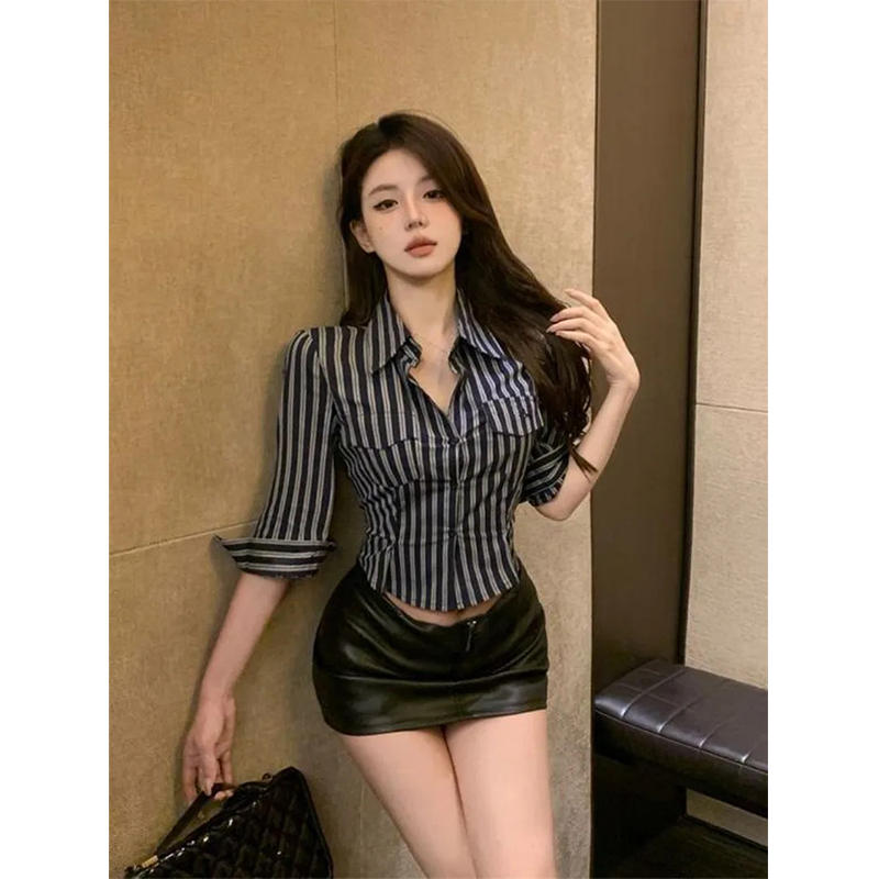 Street Fashion Korea - MEXZT Camicie a righe Moda donna