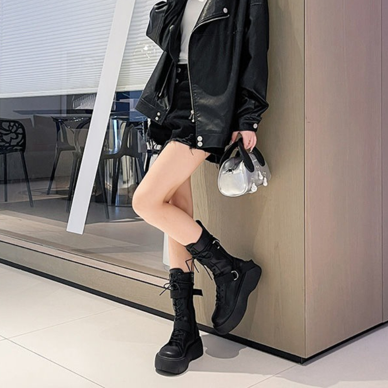 Stivali semi alti in pelle con - Street Fashion Trend 2025 recensione e prezzo